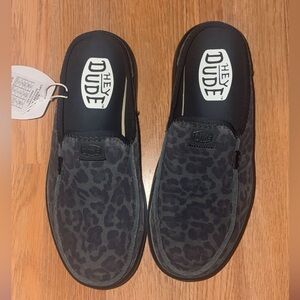 Hey Dude Black Leopard Suede Shoes